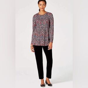 J. Jill Wearever Pleated Peplum Tunic Top Size M Elevated Casual Travel Ready